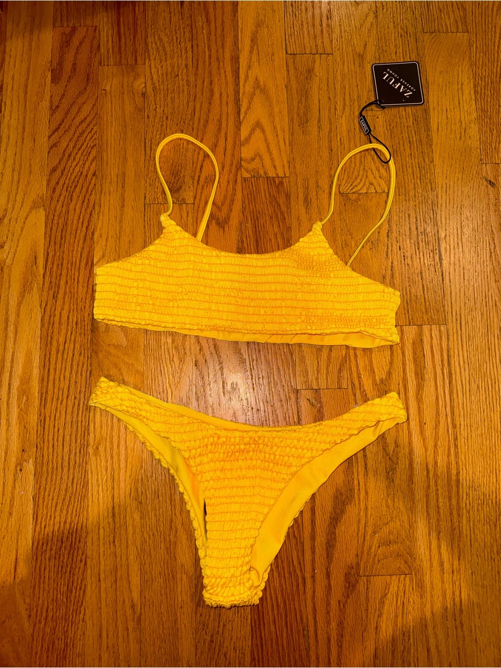BRAND NEW Zaful Yellow Smocked Bikini Set